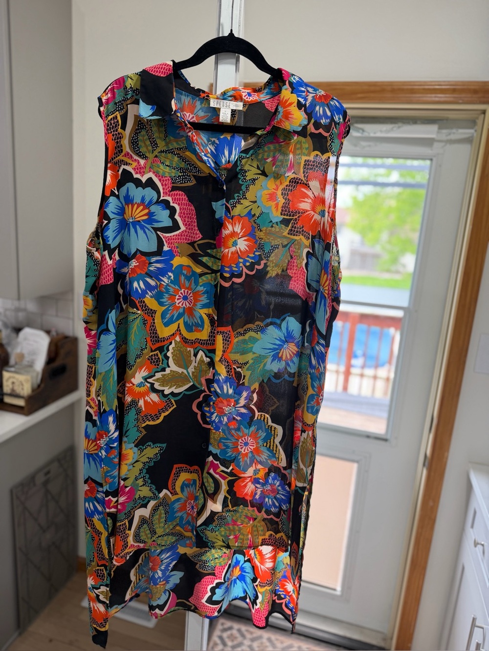 Spense Black Floral Sleeveless Chiffon Camisole